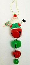 Christmas Ornament Santa Spring Arm Bells Body Painted Metal Four Part Vintage  - £11.69 GBP