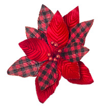 Darice Christmas Floral Red and Plaid Poinsettia Pick Velvet - £14.00 GBP