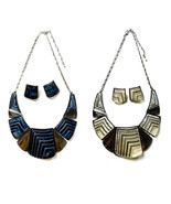 NEW Women Bib Style Necklace &amp; Earrings Chunky Square Lines Resin Jewelr... - £31.38 GBP