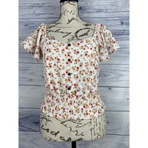 Monteau Floral Crop Top Women Size M Smock Waist Short Flutter Sleeves Scoop - £8.46 GBP