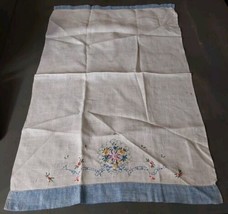 Vintage Hand Embroidered Linen Dish Hand Towel Bread Cover 16.75x26 - £9.49 GBP