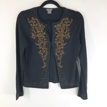 Ann Taylor Cardigan Sweater Merino Wool Blend Beaded Black SP Petite - £15.13 GBP