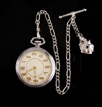 Antique silver Pocketwatch - Etched design - engravable - nugget fob -  silver w - £168.14 GBP