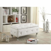 White Tufted Ottoman Storage Bench Rectangle Ottoman Living Room Bench S... - £108.25 GBP