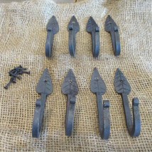 8 IRON LEAF HOOKS Coat Hat Entryway Hook 5 1/2&quot; Long Hand Forged Hall Tree  - $26.99