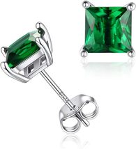 1.00 Ct Princess Cut Green Emerald Pretty Stud Earrings 14K White Gold Finish - £31.37 GBP