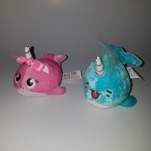 2 Narwhal Plush Lot Blue Pink Ocean Stuffed Animal Lot Ideal Toy Direct Small 4&quot; - £10.21 GBP