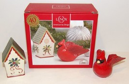 Lenox Winter Greetings Salt And Pepper Shakers ~Cardinal &amp; Birdhouse~New In Box - £26.04 GBP