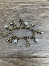 Vintage Gold Tone Faux Pearl Christmas Holiday Xmas Charm Bracelet KG JD - €16,91 EUR