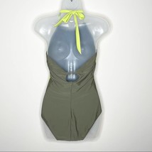 Sundance olive green &amp; citron side stripe tie neck halter one piece swimsuit - $47.41