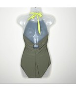 Sundance olive green &amp; citron side stripe tie neck halter one piece swim... - $47.41