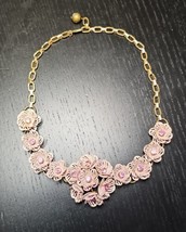 Vintage CORO 1950s Pink Enamel Filigree Flower Rhinestone Necklace - £41.53 GBP