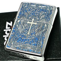 ZIPPO ライター エンジェルクロス ブルー ジッポロゴ 十字架 おしゃれ 天使の羽 かっこいい 両面柄違い加工 細密メタル おしゃれ ギフト - £82.67 GBP