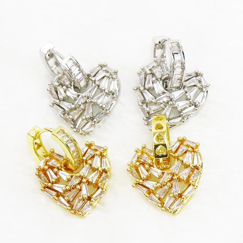 3Pairs Heart shape Earrings Drop earrings Zircon heart earrings Accessories Dang - £53.77 GBP