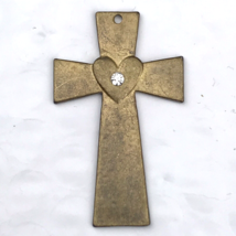 Cross With Heart And Jewel Christian Vintage Pendant - £11.30 GBP