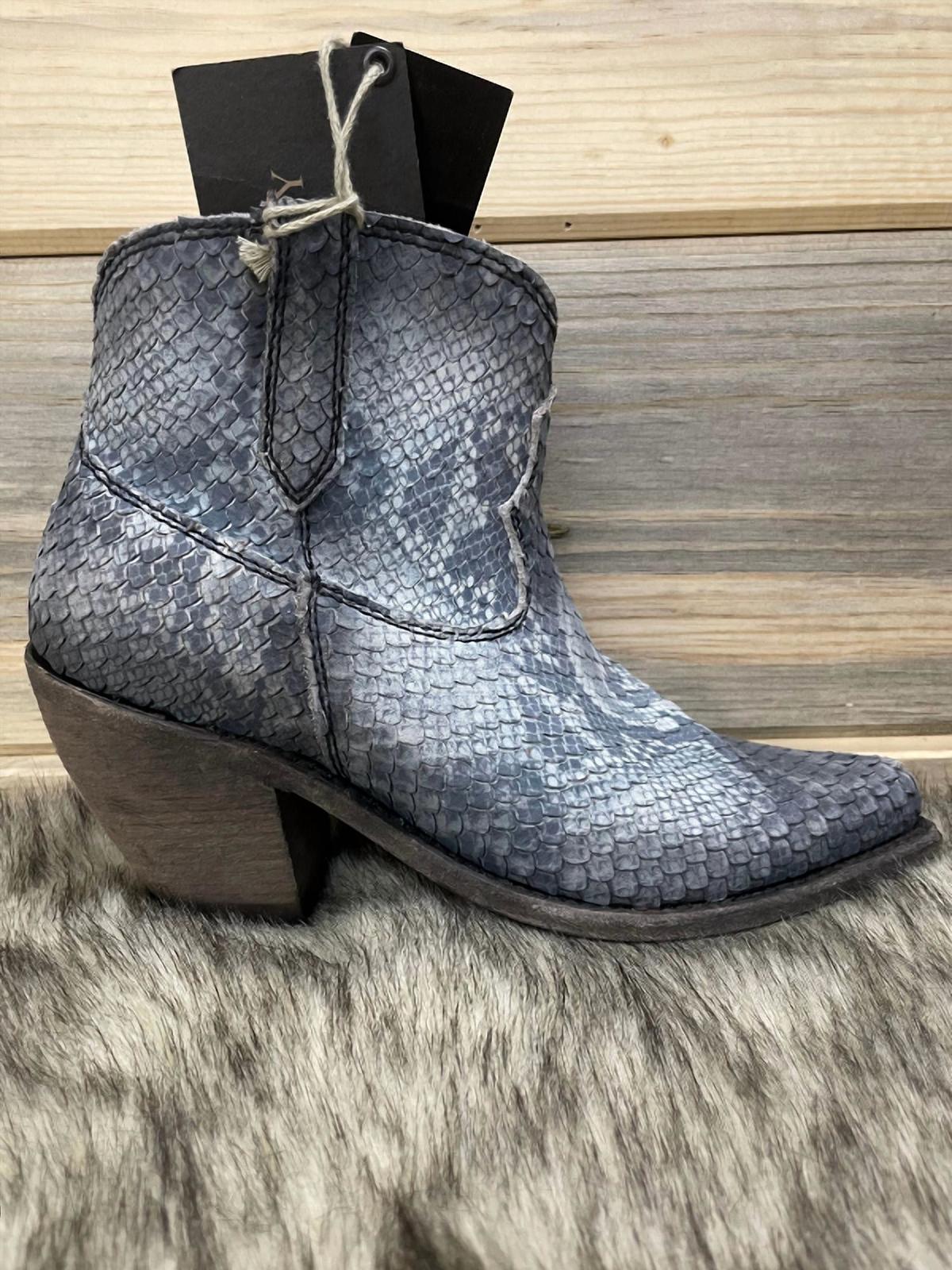 Liberty Black snakeskin bootie in Grey and Cream