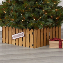 Picket Fence Christmas Tree Box Collar Skirt Natural Wooden Holiday Home... - $56.45