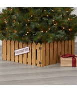 Picket Fence Christmas Tree Box Collar Skirt Natural Wooden Holiday Home... - £48.19 GBP