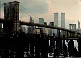 Vtg Postcard Brooklyn Bridge and World Trade Center, Michael George c1981 - £5.26 GBP