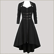 Retro Gothic Long Cuffed Sleeves 3 Bust Straps Zip Up Asymmetrical Hem Dress image 5