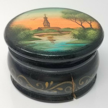 Dresser Box Early American Southern Small Bayou Sunrise Black Lacquer Crack Wood - £14.93 GBP