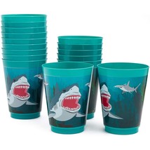 16X Plastic 16 Oz Party Cups Shark Theme Reusable Tumblers For Kids Birt... - $26.99