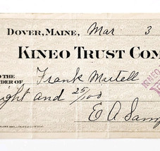 1915 Kineo Trust Company Bank Check E.A. Sampson Dover Maine Signed 7036... - $19.99