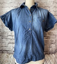Zara Soft Denim Chambray Popover Blouse Shirt Blouse S Casual - $12.96