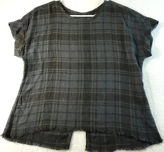 Cloth &amp; Stone Blouse Top Women Size XS Gray Plaid Rayon Short Sleeve Button Back - £6.79 GBP
