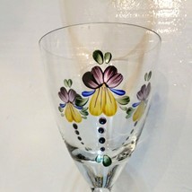 Hand Painted Pansy Wine Glass Crystal Goblet 7&quot; Stemware Purple Yellow F... - $9.88