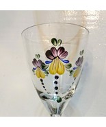 Hand Painted Pansy Wine Glass Crystal Goblet 7&quot; Stemware Purple Yellow F... - $9.88