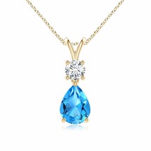 Authenticity Guarantee 
Pear-Shaped Swiss Blue Topaz V-Bale Pendant in 14K Ye... - £902.65 GBP