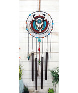 Southwest Tribal Indian Boho Chic Cow Skull Dreamcatcher Feather Wind Chime - $42.99