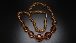 Antique Art Deco Knotted Amber Crystal Graduated Bead Necklace 19&quot; NB6 - £57.05 GBP