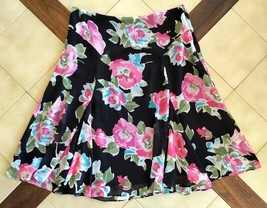 CHAPS Semi-Sheer Black/Pink/Blue Floral Print Lined Full Skirt w/ Godets... - £11.44 GBP