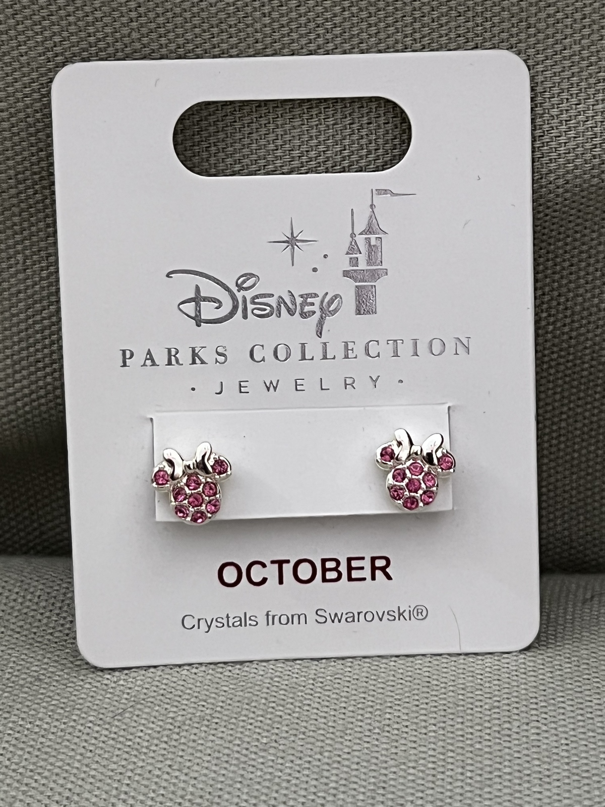 Primary image for Disney Parks Minnie Mouse Rose October Faux Birthstone Earrings Silver Color