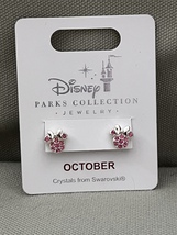 Disney Parks Minnie Mouse Rose October Faux Birthstone Earrings Silver Color