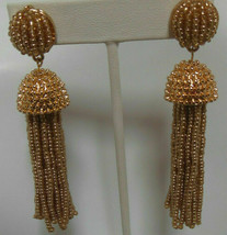 Signed BaubleBar Long Gold-tone Beaded Tassel Earrings - £24.92 GBP