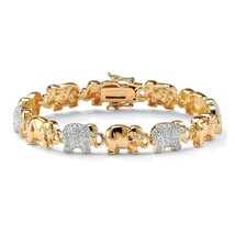 18K Gold Plated Elephant Link Bracelet Cz Tutone - £159.83 GBP