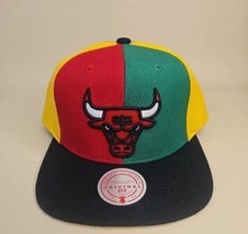 Mitchell &amp; Ness Nba Pinwheel Chicago Bulls Men’s Snapback Hat Red/Green/Yellow - £20.57 GBP