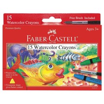 Faber-Castell Watercolor Crayons with Brush, 15 Colors - Premium Quality Art Sup - £20.15 GBP