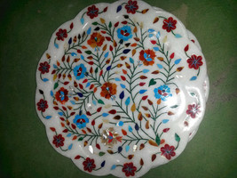 15&quot; Marble Plate Carnelian Turquoise Multi Inlay Floral Handicraft Art D... - £432.51 GBP