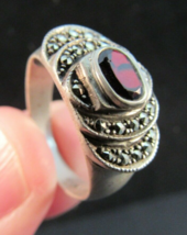 1950&#39;s Sterling Silver &amp; Garnet Or Ruby Ladies Ring 925 Size 7.5 Vintage 3.9g - £44.10 GBP