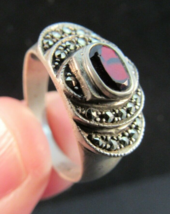 1950&#39;s Sterling Silver &amp; Garnet Or Ruby Ladies Ring 925 Size 7.5 Vintage 3.9g - $59.99