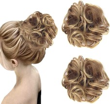 2 PCS Hair Bun Extensions Wavy Curly Messy Donut Chignons Brown &amp; Golden Blonde - £11.83 GBP