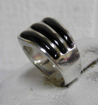 .925 Sterling Silver Black Onyx Men&#39;s Ladie&#39;s Ring Sz 5.75 14mm Wide Geo... - $761.32 MXN