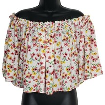 Jack By BB Dakota Women&#39;s Shirt Medium Ayla Floral Poppy Crop Top White ... - £14.86 GBP