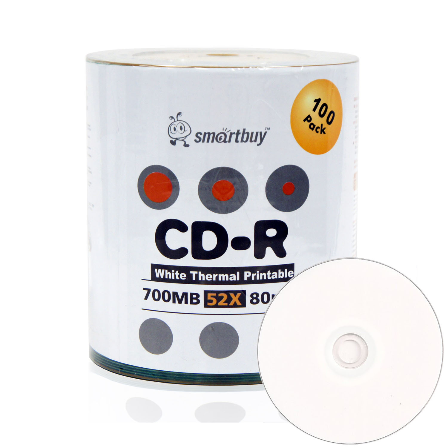 100 Pack Smartbuy 52X CD-R 700MB 80Min White Thermal Printable Blank Record Disc - $24.99