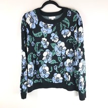 Charter Club Womens Sweater Floral Crew Neck Cotton Blend Blue Black XXL - $19.24
