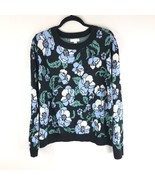 Charter Club Womens Sweater Floral Crew Neck Cotton Blend Blue Black XXL - £15.19 GBP